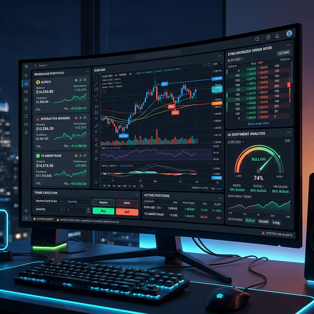 AI-Powered Multi-Broker Trading Dashboard Interface with Sentiment Analysis